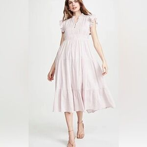 GUC Noah Shirred Cotton-gauze Midi Dress In Lilac